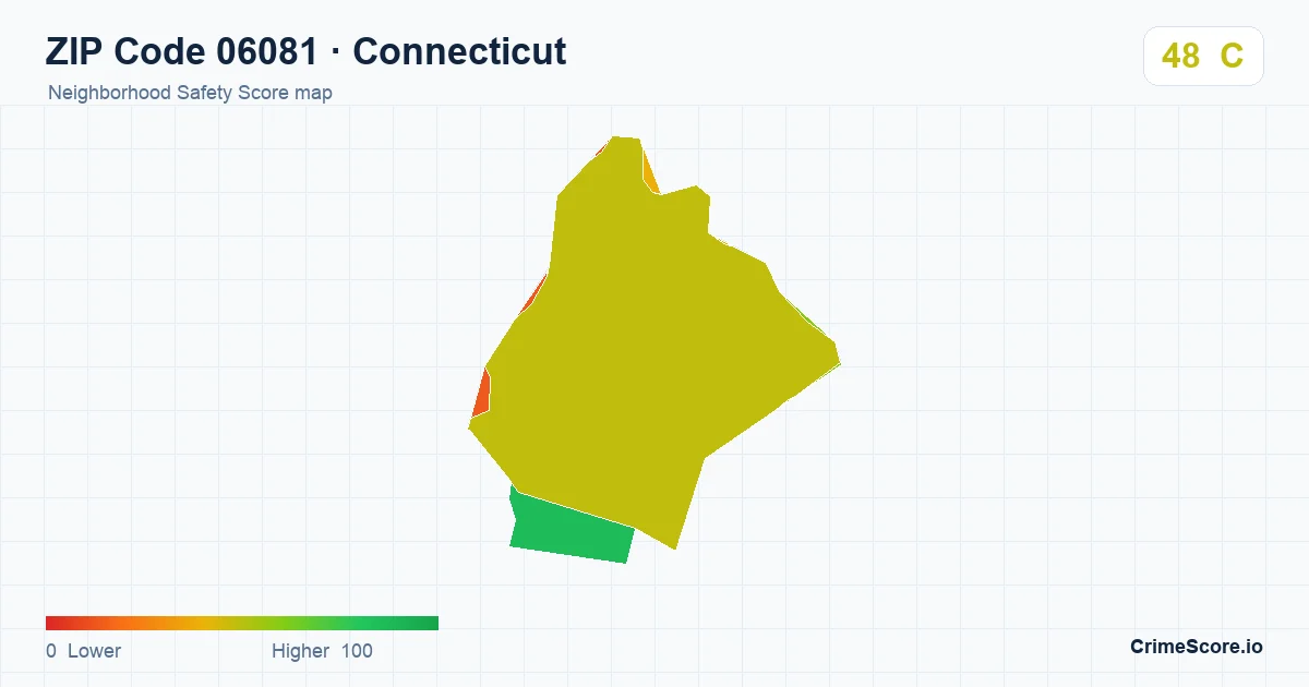 ZIP Code 06081 in Connecticut neighborhood Safety Score map
