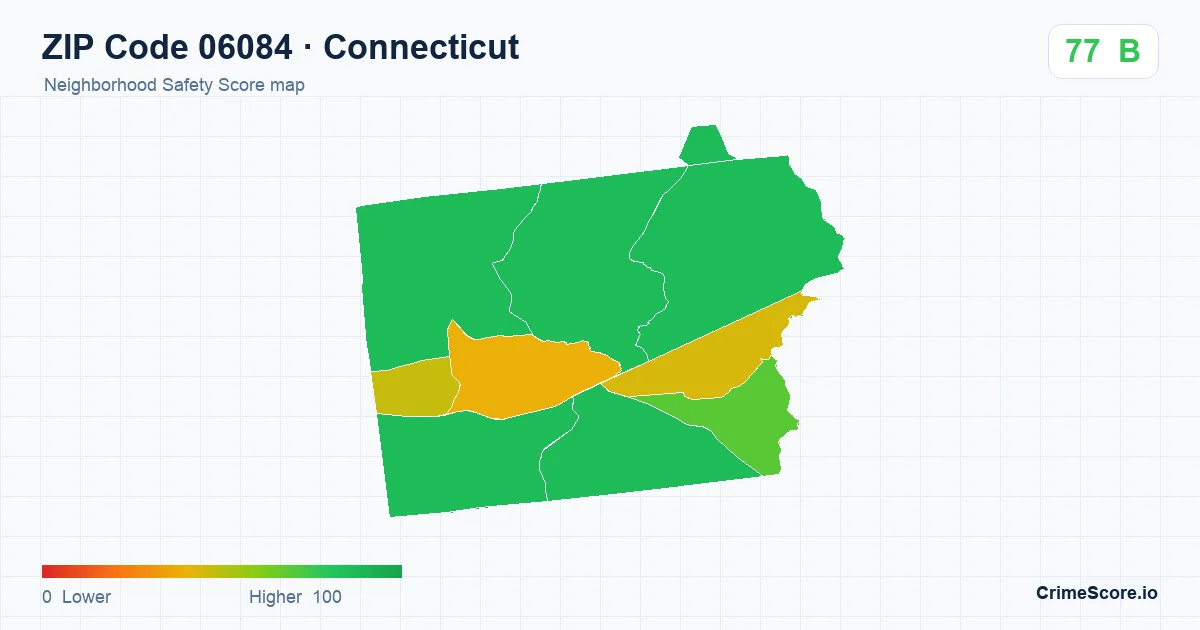 ZIP Code 06084 in Connecticut neighborhood Safety Score map