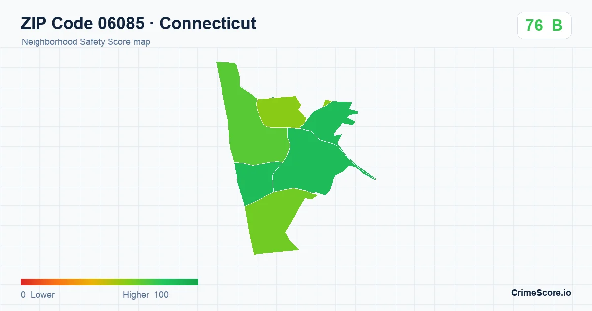 ZIP Code 06085 in Connecticut neighborhood Safety Score map