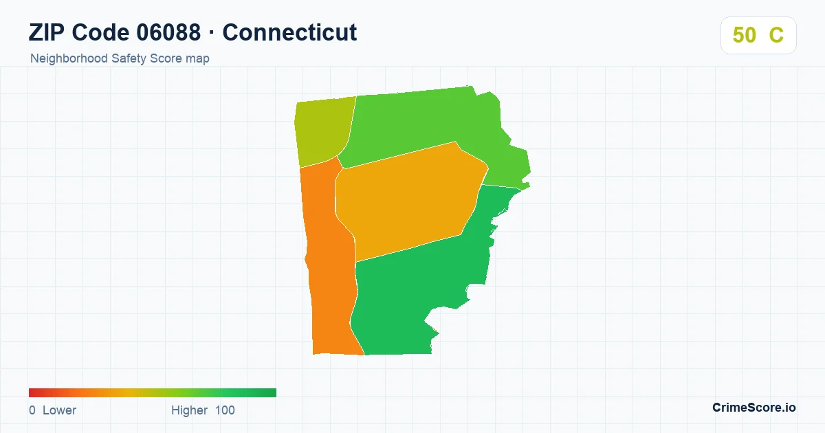 ZIP Code 06088 in Connecticut neighborhood Safety Score map