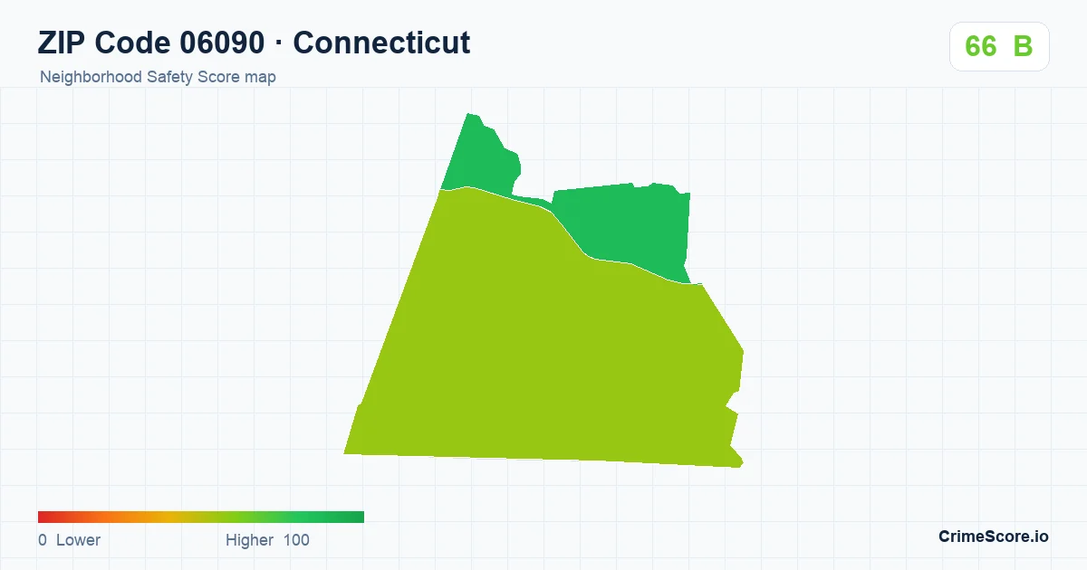 ZIP Code 06090 in Connecticut neighborhood Safety Score map