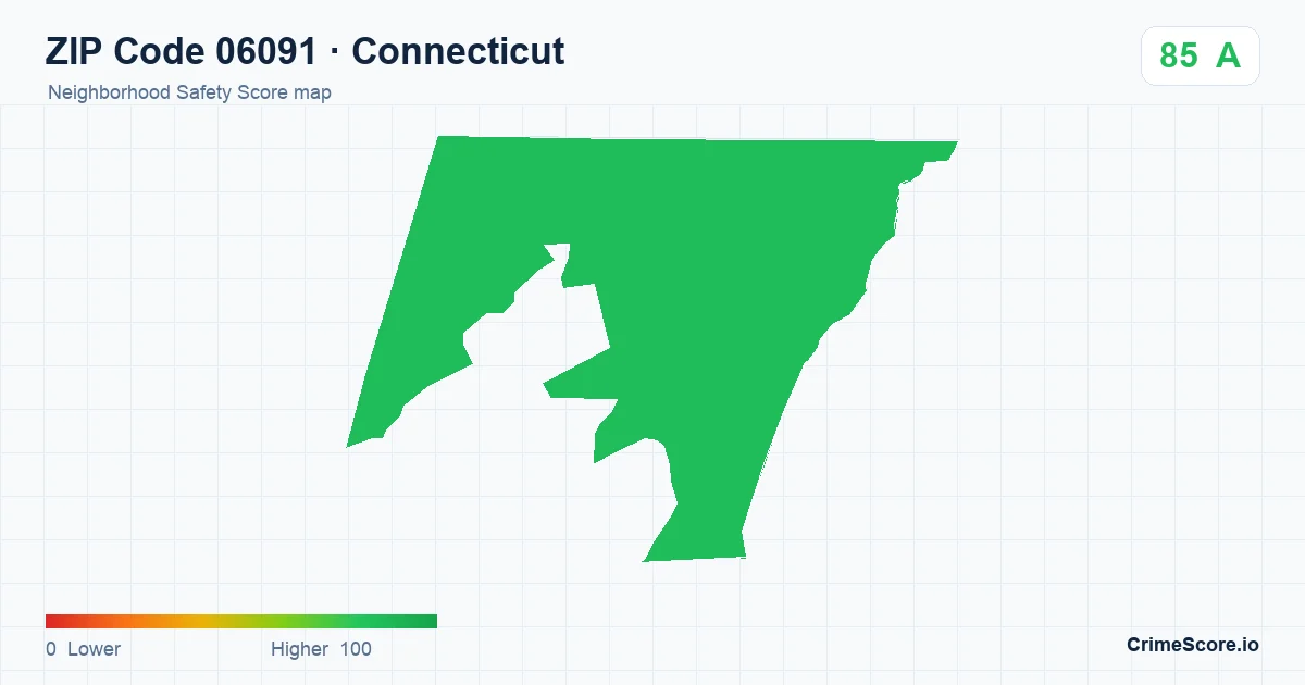 ZIP Code 06091 in Connecticut neighborhood Safety Score map