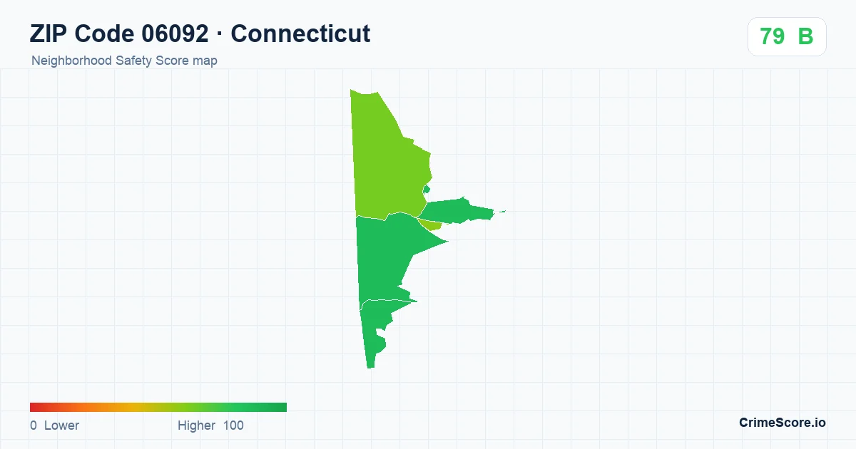 ZIP Code 06092 in Connecticut neighborhood Safety Score map