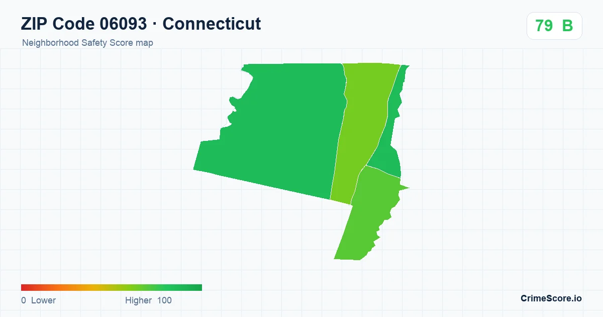 ZIP Code 06093 in Connecticut neighborhood Safety Score map