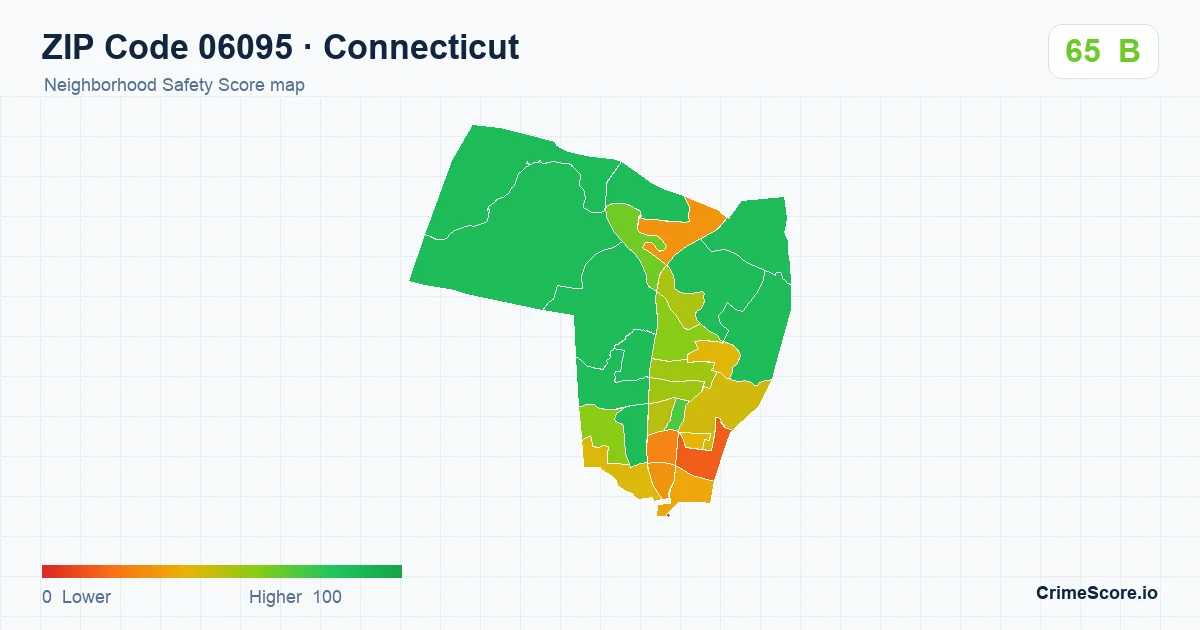 ZIP Code 06095 in Connecticut neighborhood Safety Score map