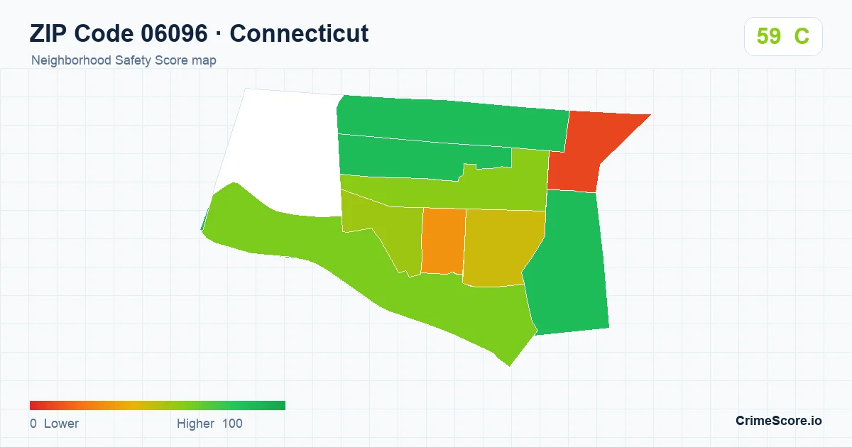 ZIP Code 06096 in Connecticut neighborhood Safety Score map
