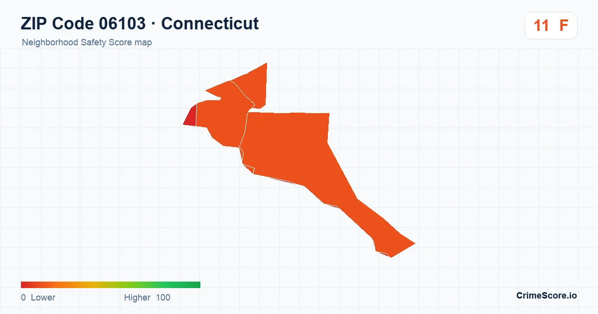 ZIP Code 06103 in Connecticut neighborhood Safety Score map