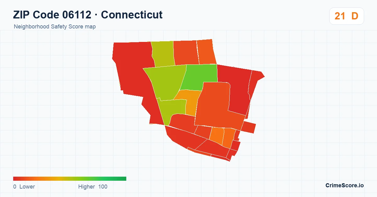 ZIP Code 06112 in Connecticut neighborhood Safety Score map