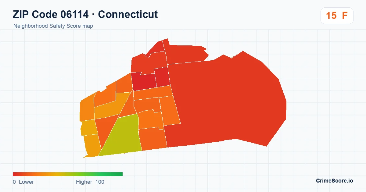 ZIP Code 06114 in Connecticut neighborhood Safety Score map