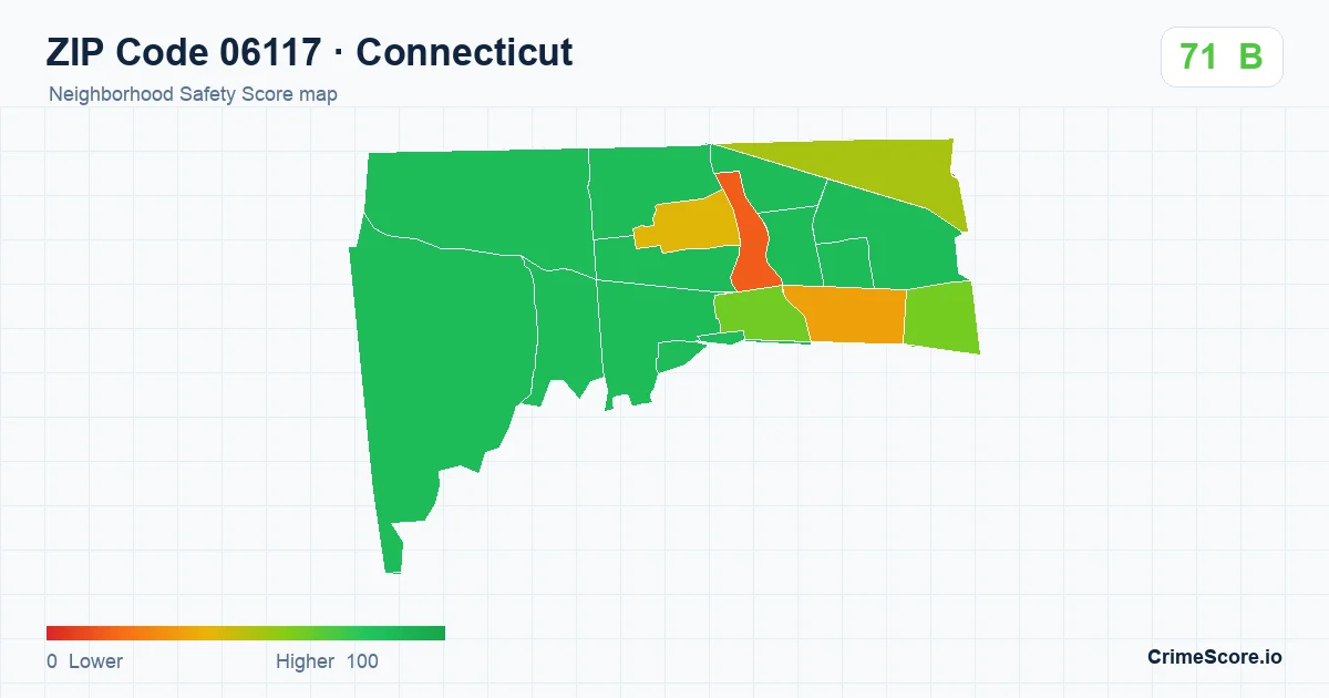 ZIP Code 06117 in Connecticut neighborhood Safety Score map