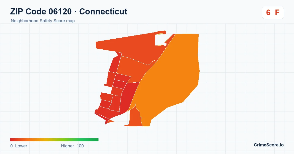 ZIP Code 06120 in Connecticut neighborhood Safety Score map
