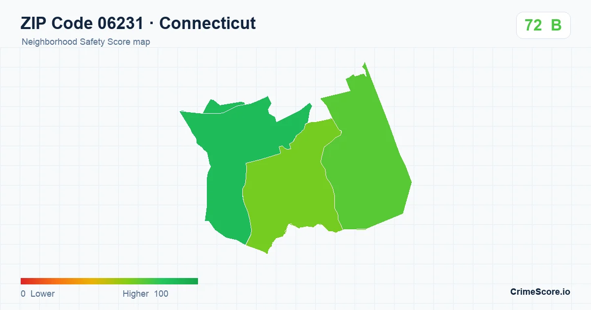 ZIP Code 06231 in Connecticut neighborhood Safety Score map