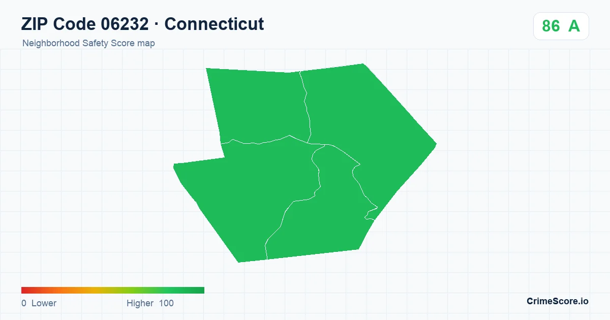 ZIP Code 06232 in Connecticut neighborhood Safety Score map