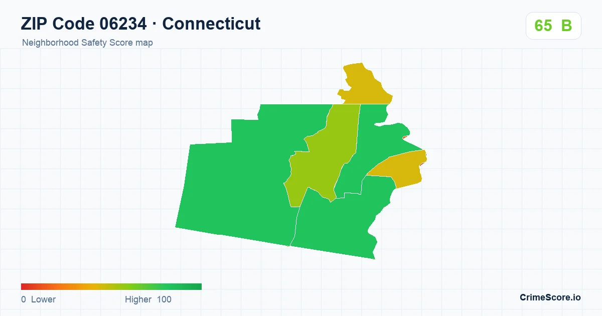 ZIP Code 06234 in Connecticut neighborhood Safety Score map