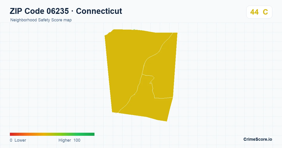 ZIP Code 06235 in Connecticut neighborhood Safety Score map