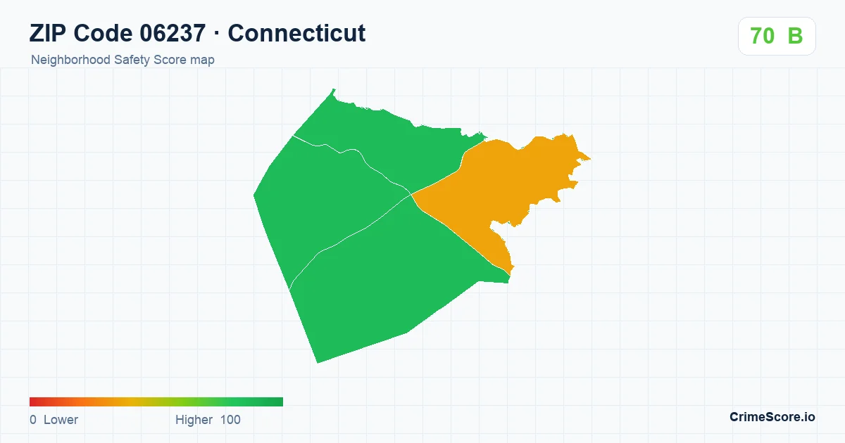 ZIP Code 06237 in Connecticut neighborhood Safety Score map