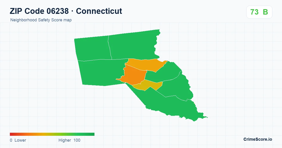ZIP Code 06238 in Connecticut neighborhood Safety Score map