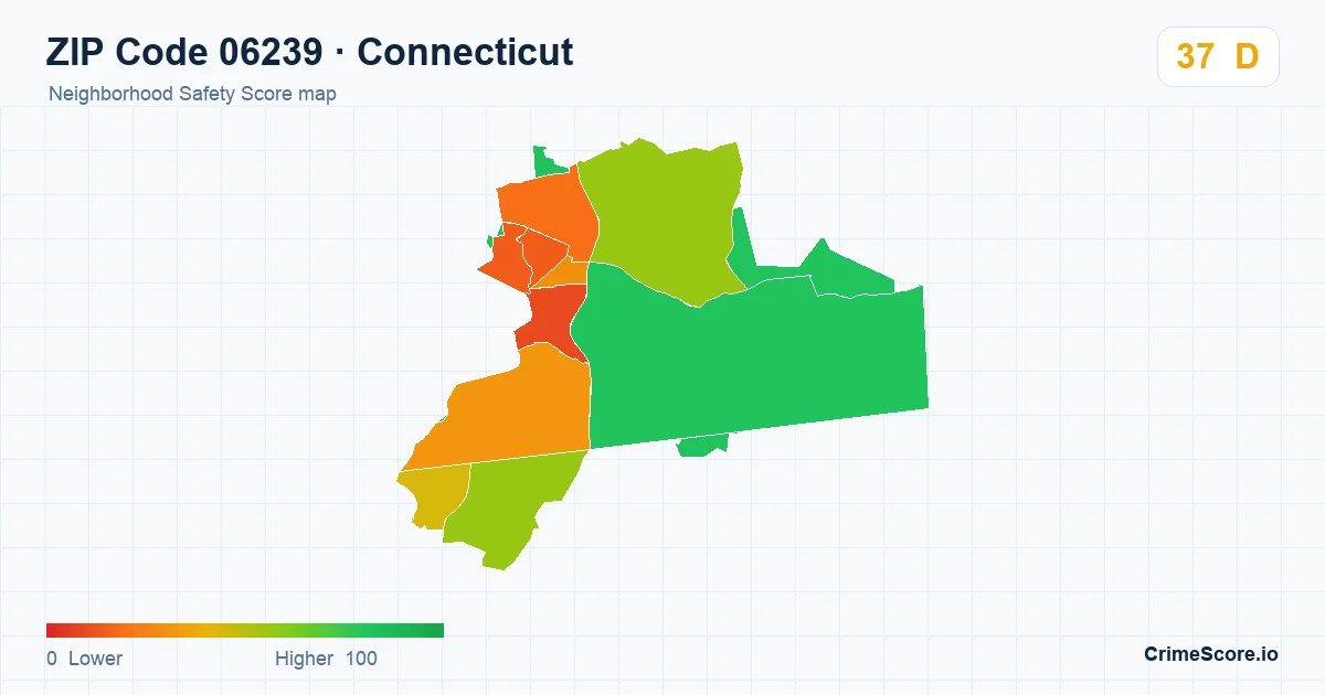 ZIP Code 06239 in Connecticut neighborhood Safety Score map