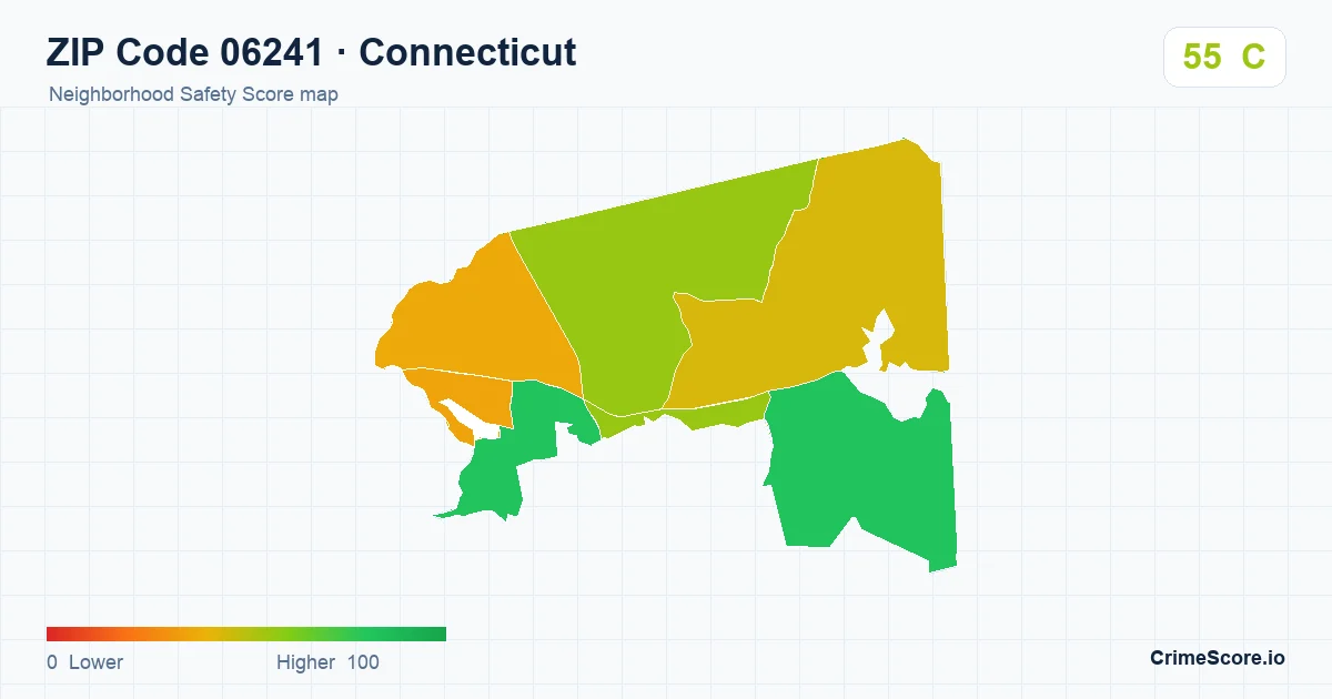 ZIP Code 06241 in Connecticut neighborhood Safety Score map