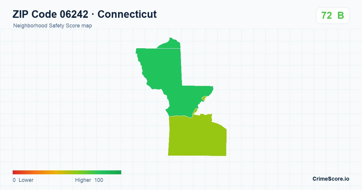ZIP Code 06242 in Connecticut neighborhood Safety Score map