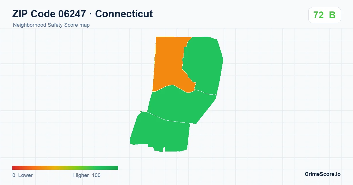 ZIP Code 06247 in Connecticut neighborhood Safety Score map