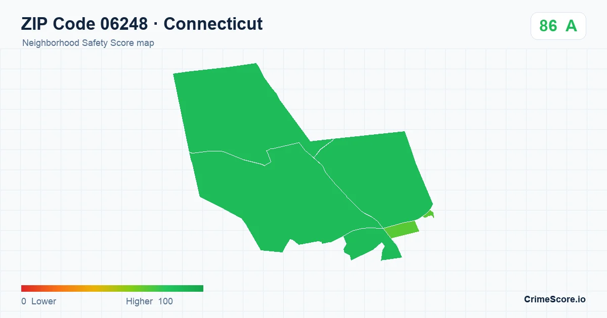 ZIP Code 06248 in Connecticut neighborhood Safety Score map