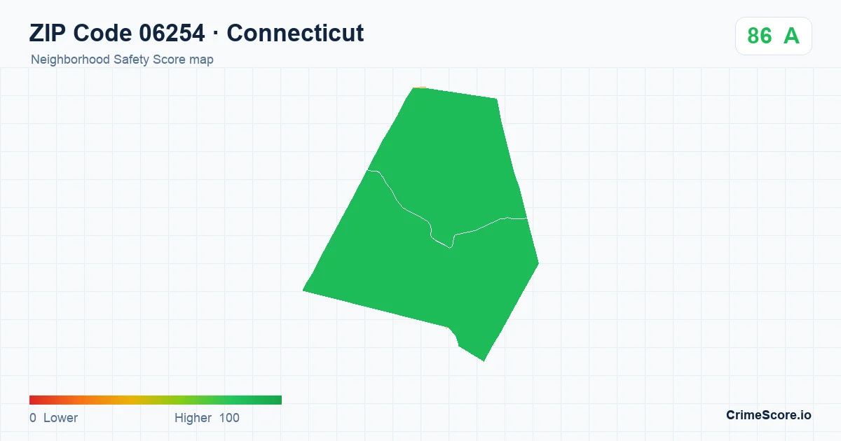 ZIP Code 06254 in Connecticut neighborhood Safety Score map
