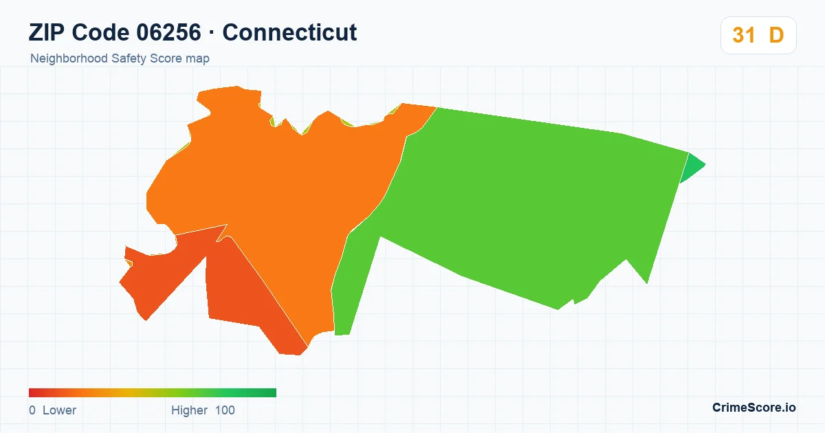 ZIP Code 06256 in Connecticut neighborhood Safety Score map