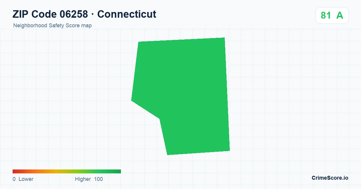 ZIP Code 06258 in Connecticut neighborhood Safety Score map