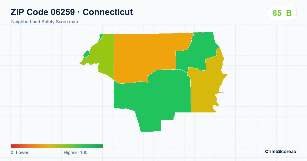 ZIP Code 06259 in Connecticut neighborhood Safety Score map