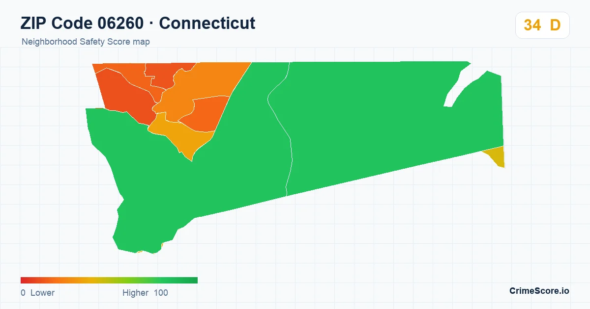 ZIP Code 06260 in Connecticut neighborhood Safety Score map