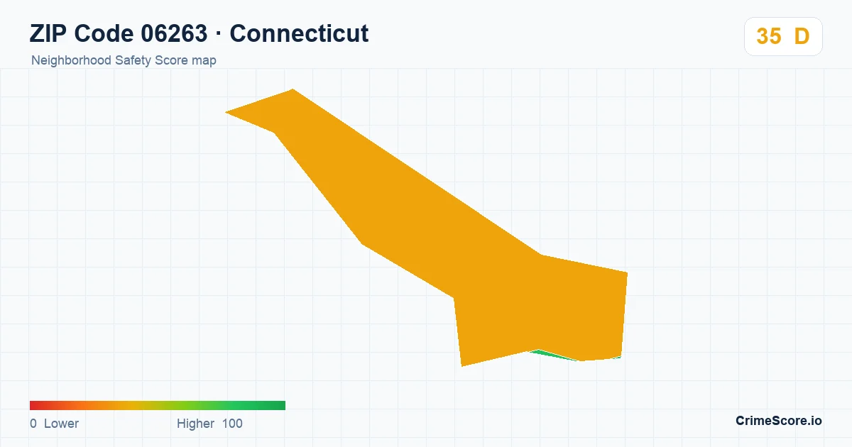 ZIP Code 06263 in Connecticut neighborhood Safety Score map