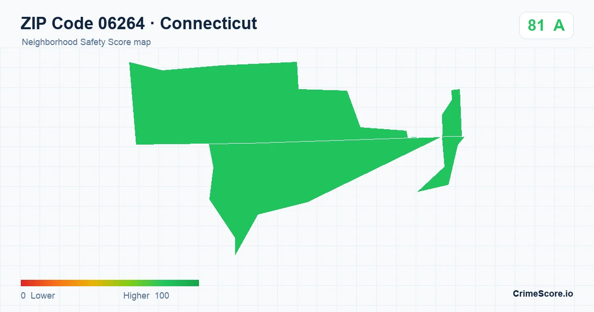 ZIP Code 06264 in Connecticut neighborhood Safety Score map