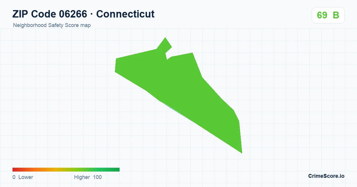 ZIP Code 06266 in Connecticut neighborhood Safety Score map