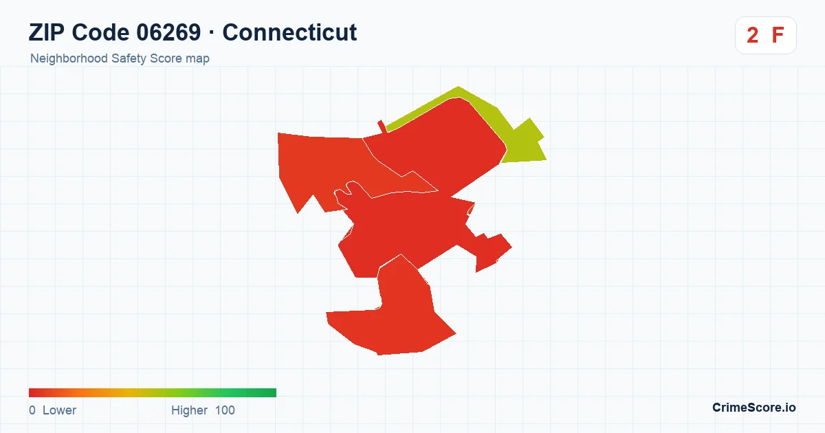 ZIP Code 06269 in Connecticut neighborhood Safety Score map
