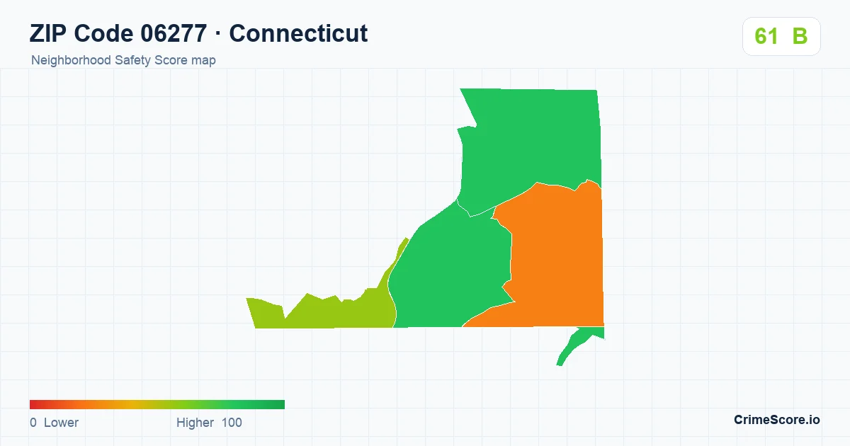 ZIP Code 06277 in Connecticut neighborhood Safety Score map