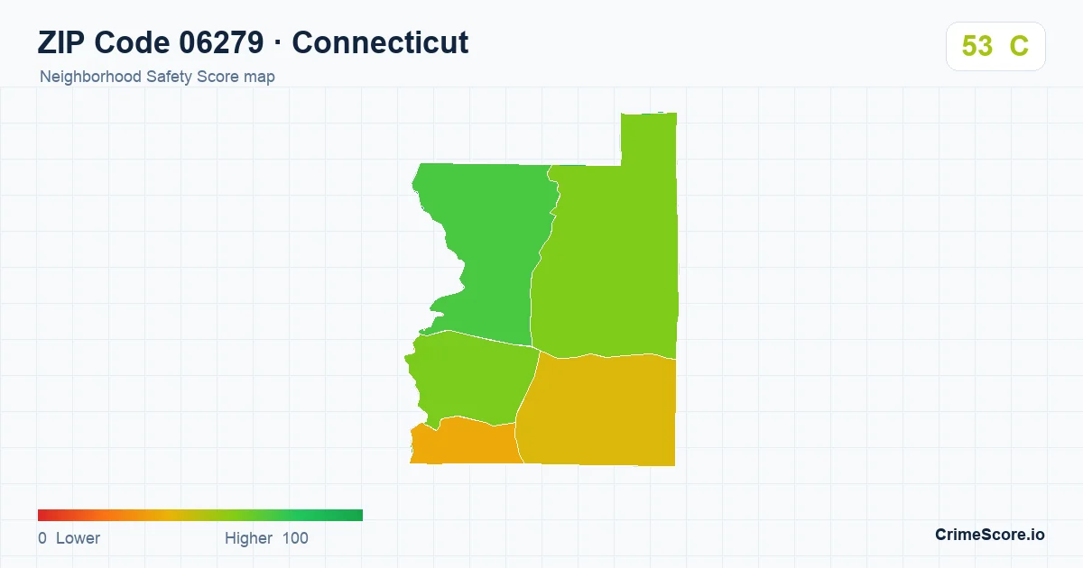 ZIP Code 06279 in Connecticut neighborhood Safety Score map