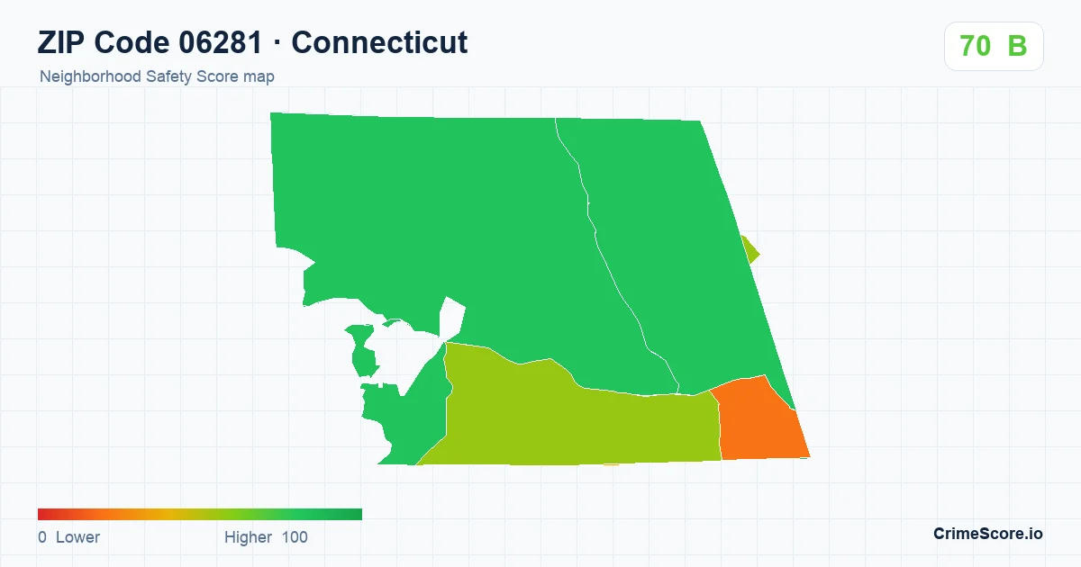 ZIP Code 06281 in Connecticut neighborhood Safety Score map