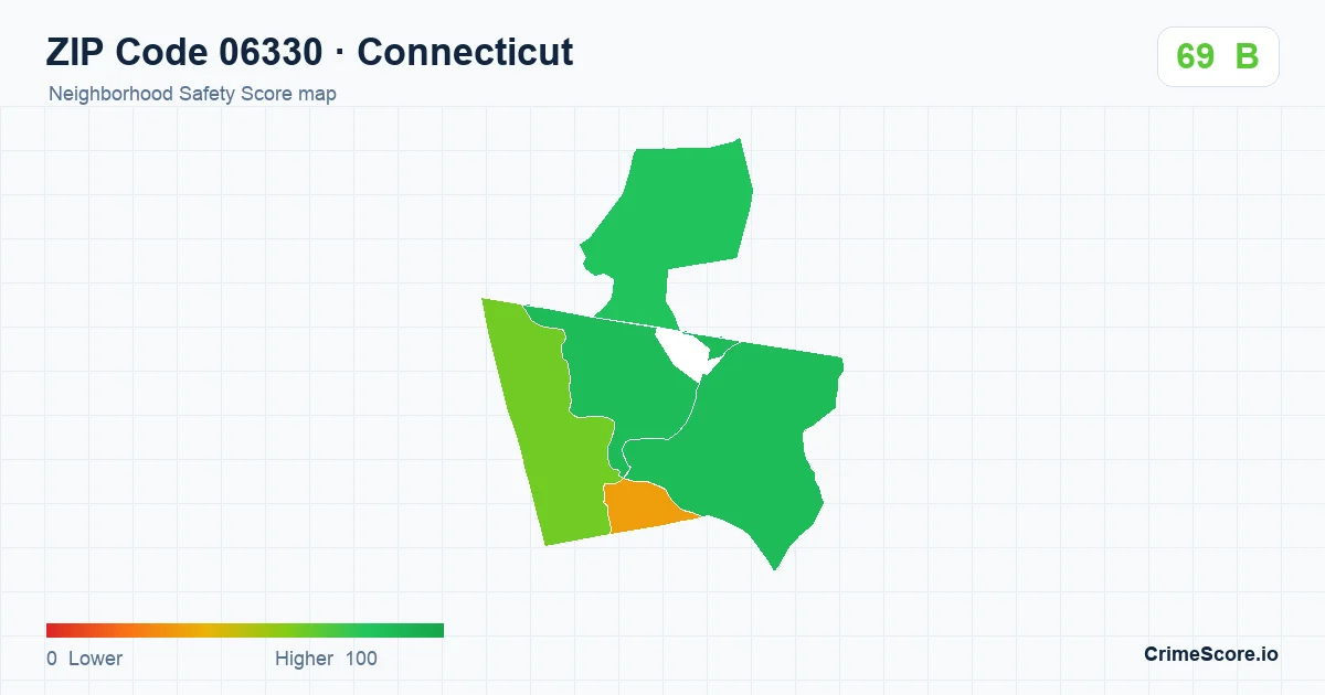 ZIP Code 06330 in Connecticut neighborhood Safety Score map