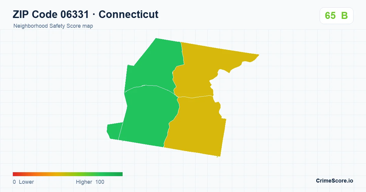 ZIP Code 06331 in Connecticut neighborhood Safety Score map