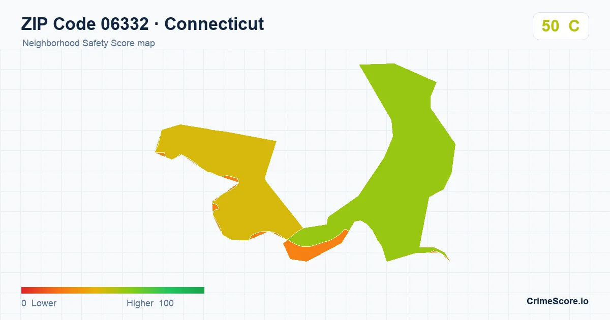 ZIP Code 06332 in Connecticut neighborhood Safety Score map