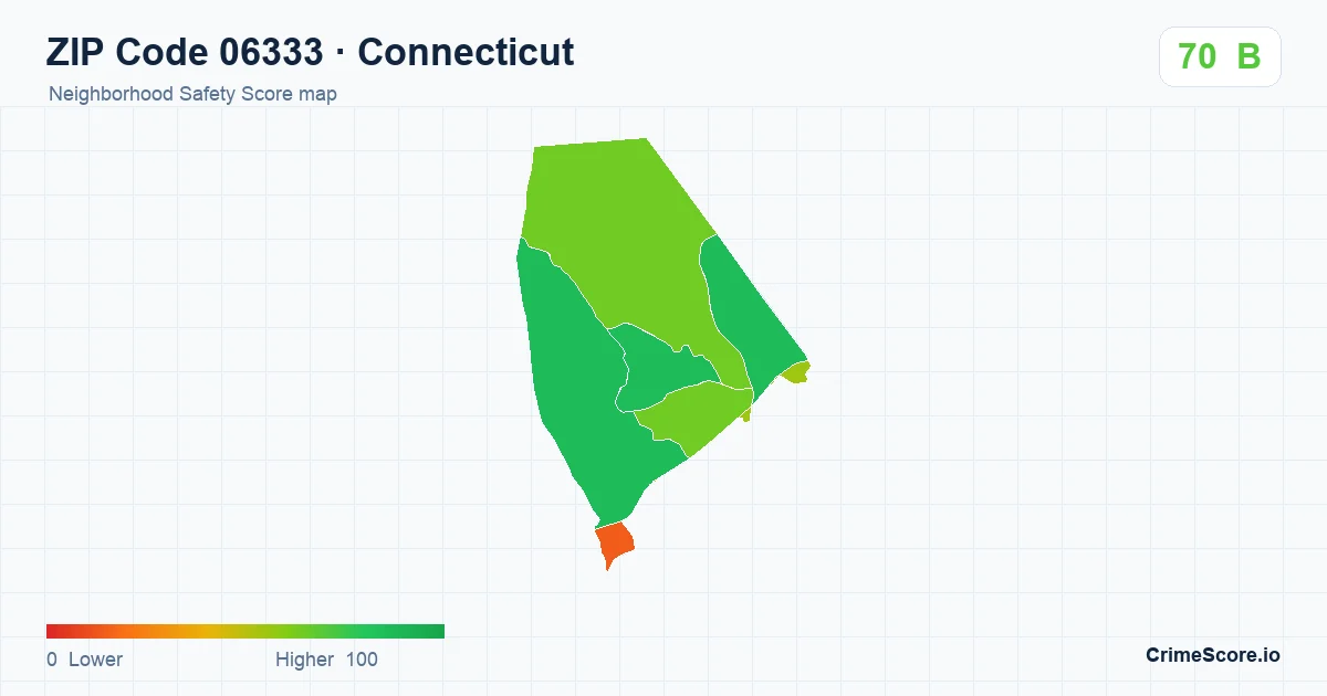 ZIP Code 06333 in Connecticut neighborhood Safety Score map