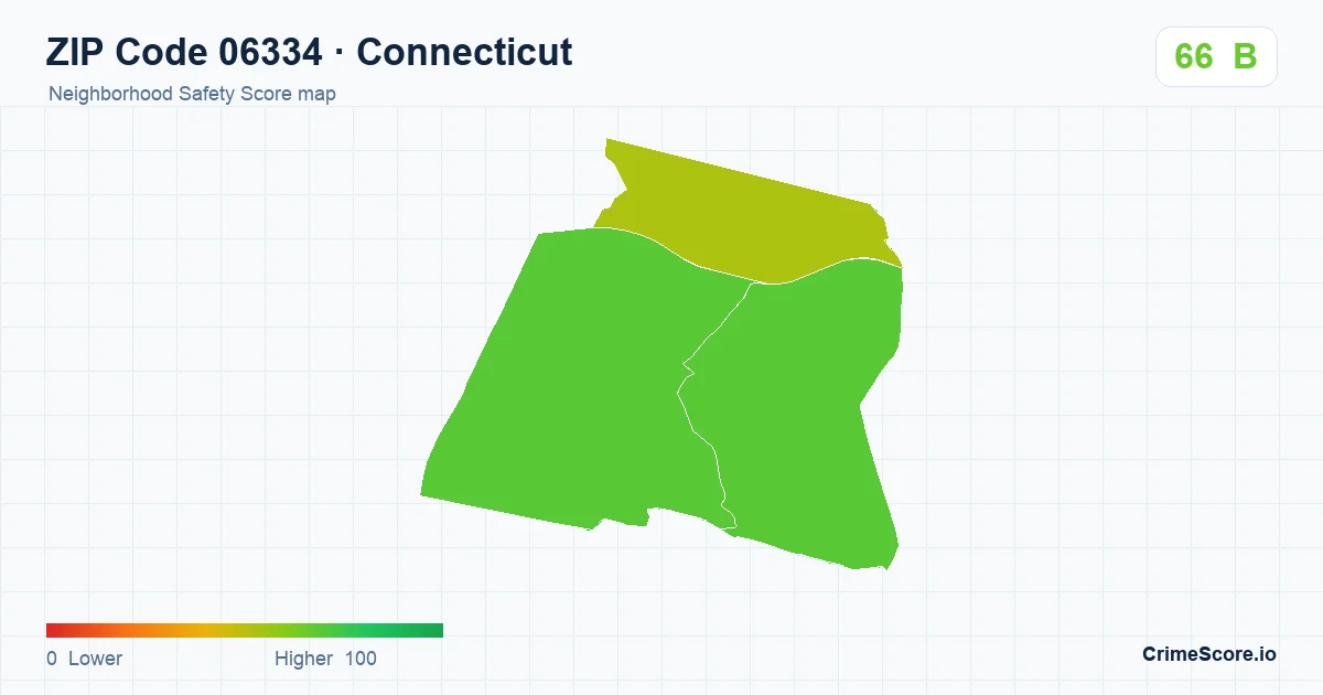 ZIP Code 06334 in Connecticut neighborhood Safety Score map