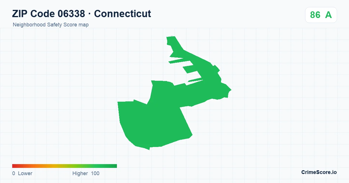 ZIP Code 06338 in Connecticut neighborhood Safety Score map
