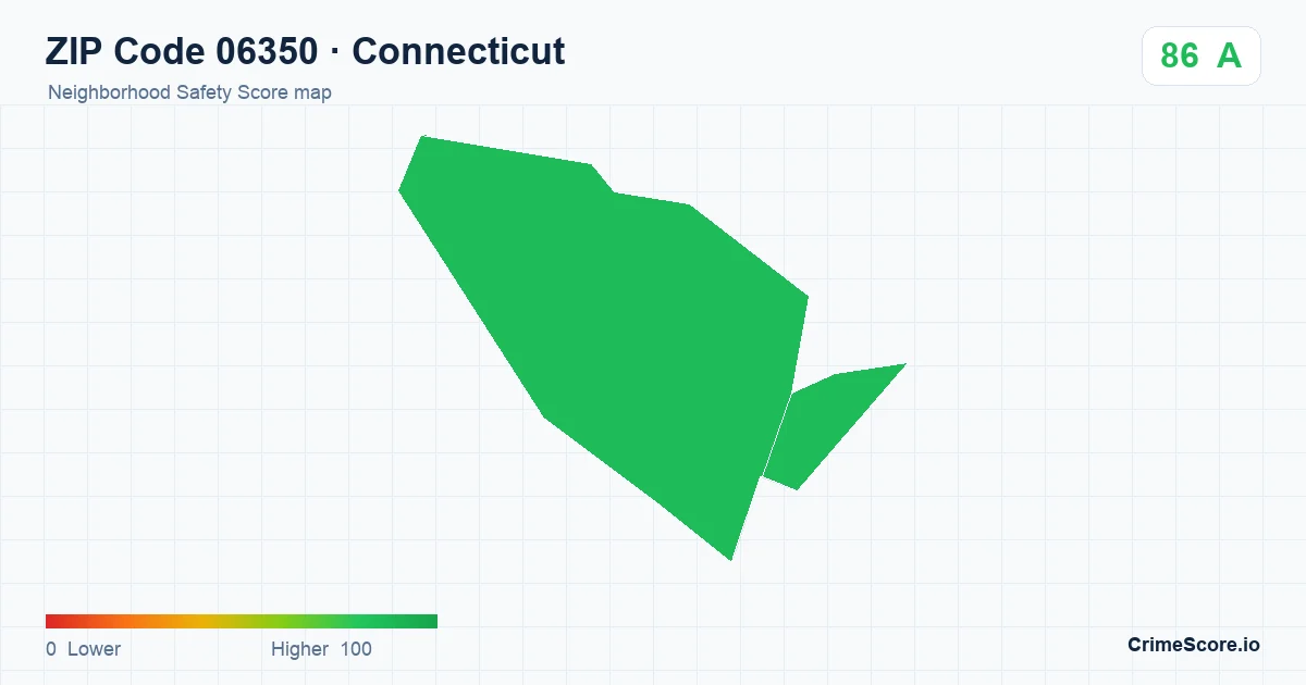 ZIP Code 06350 in Connecticut neighborhood Safety Score map