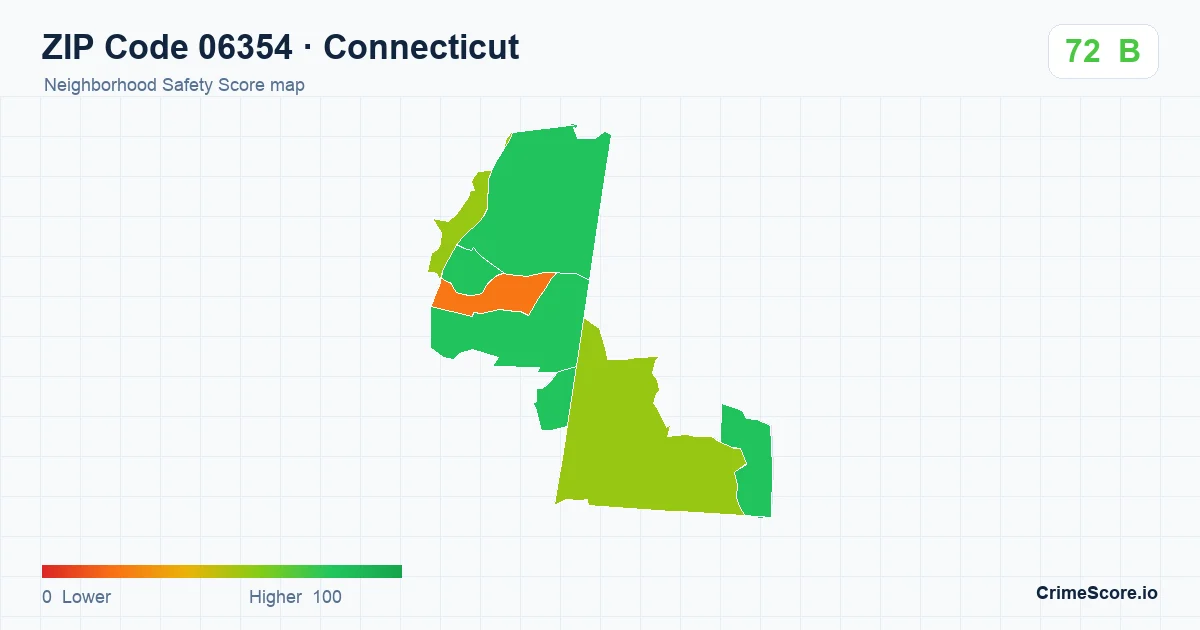 ZIP Code 06354 in Connecticut neighborhood Safety Score map