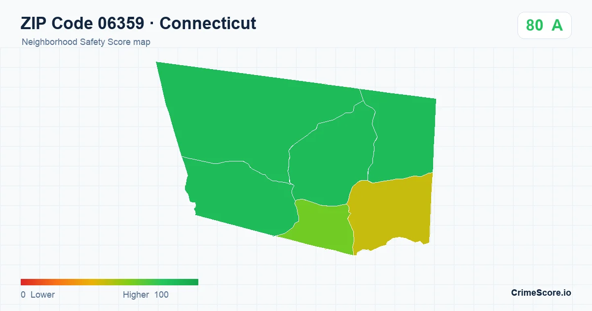 ZIP Code 06359 in Connecticut neighborhood Safety Score map