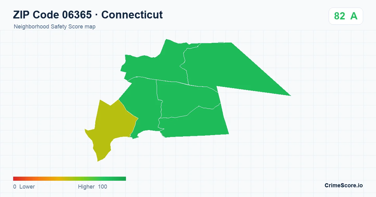 ZIP Code 06365 in Connecticut neighborhood Safety Score map
