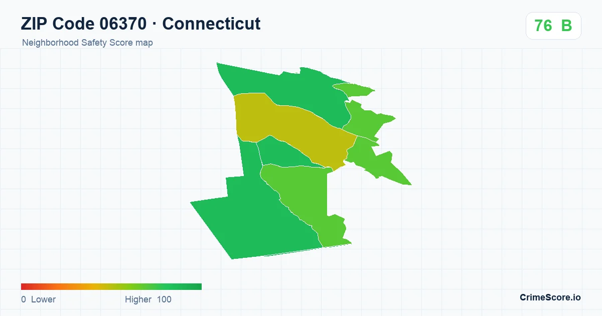 ZIP Code 06370 in Connecticut neighborhood Safety Score map