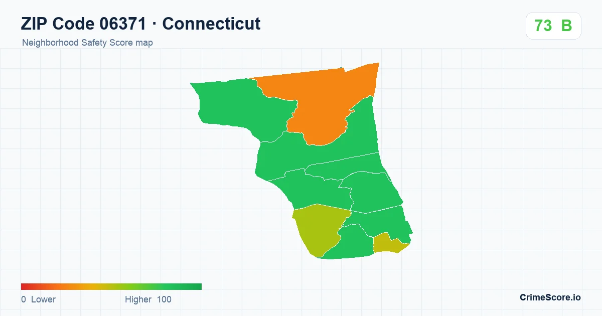ZIP Code 06371 in Connecticut neighborhood Safety Score map